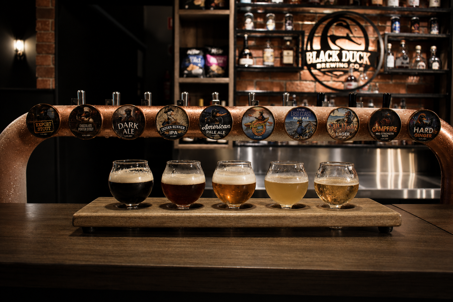 Black Duck Brewing Co tap line-up and beer flight